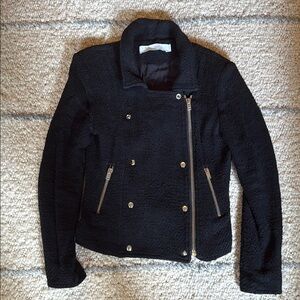 IRO Black Leather Moto Jacket with Asymmetrical Zipper